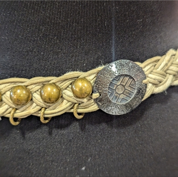Vintage Marjorie Baer Braided Belt Bohemian Gypsy Festival Aesthetic Tan Silver